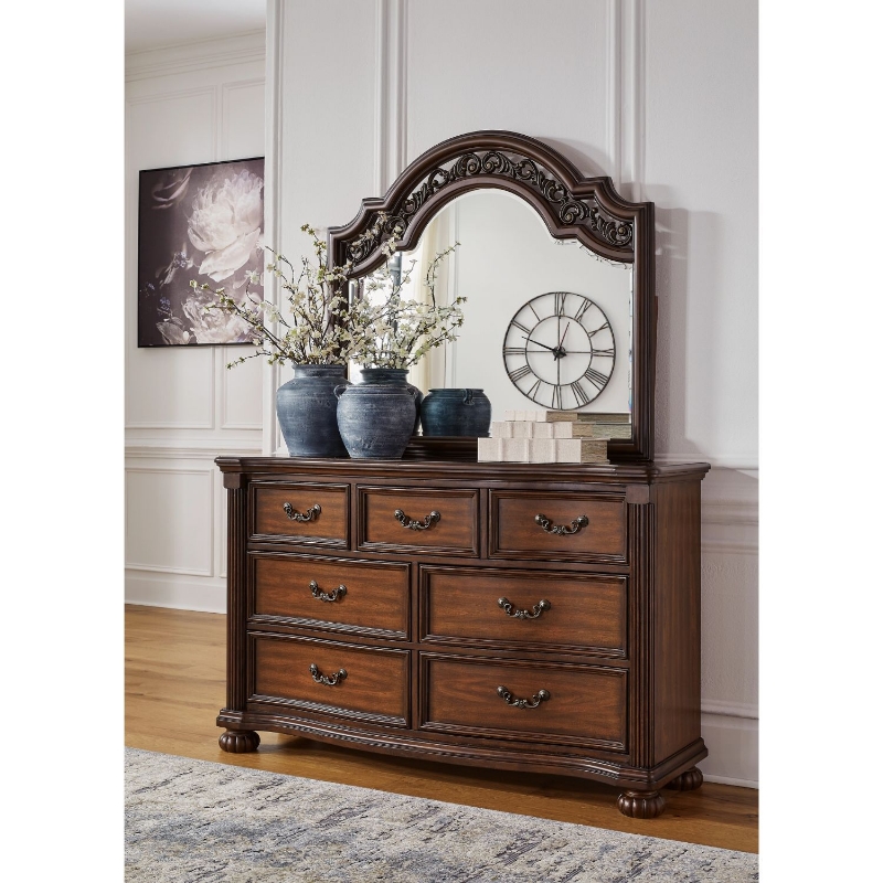 Picture of Classic with a rich cherry brown finish Dresser and Mirror