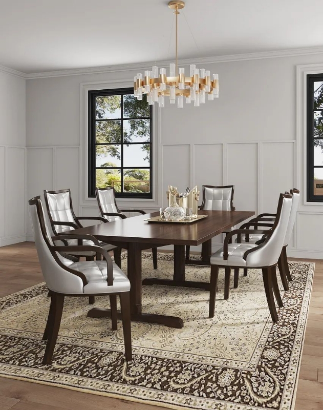 Picture of Leather Dining Arm Chair in Silver, Tan And Beige Finish