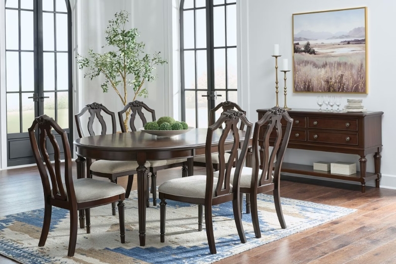 Picture of 5Pc/7PC Classic with a rich cherry brown finish Dining Room Set