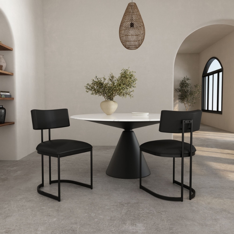 Picture of Black Leather with a Metal Frame Dining Chair