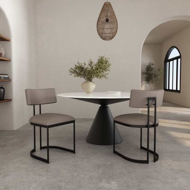 Picture of Taupe Leather with a Metal Frame Dining Chair