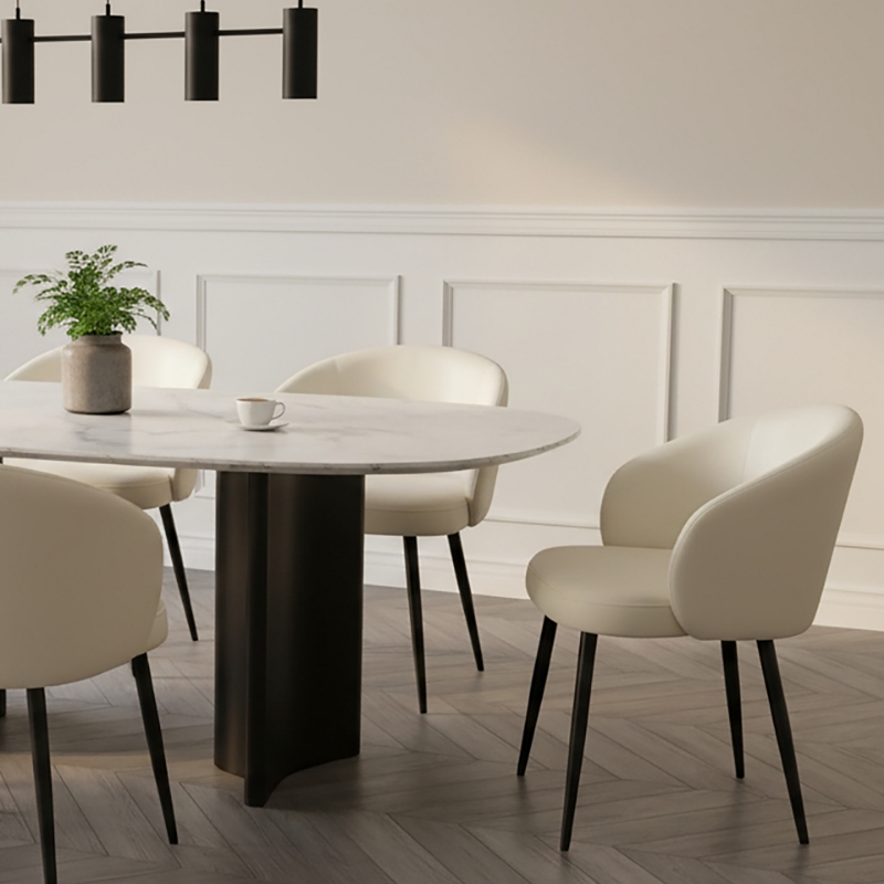 Picture of Metal Vegan Leather Side Chair in Ivory