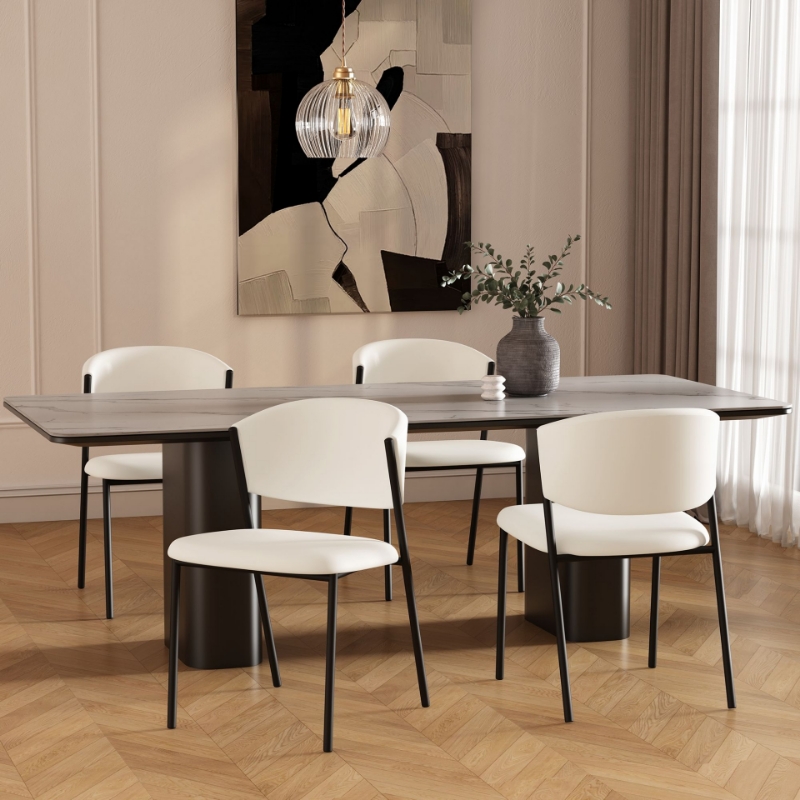 Picture of Metal Vegan Leather Side Chair in Ivory, Stone Grey and Black Finish
