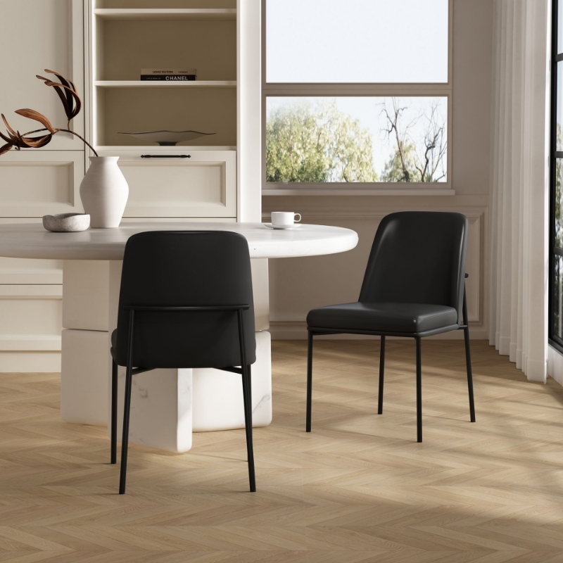 Picture of Black Upholstered Side Chair in Vegan Leather with a Metal Frame