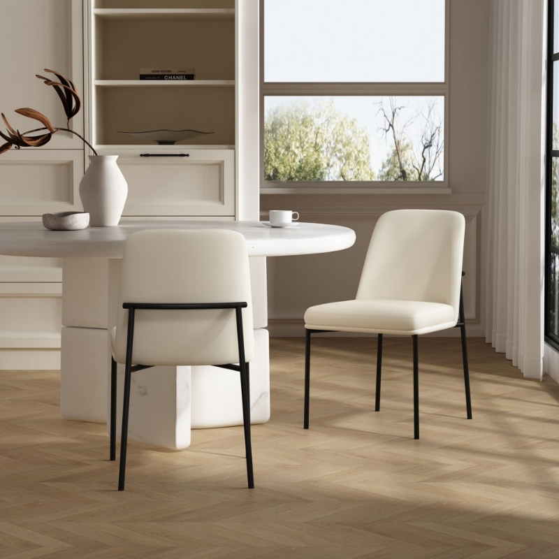 Picture of Ivory Upholstered Side Chair in Vegan Leather with a Metal Frame