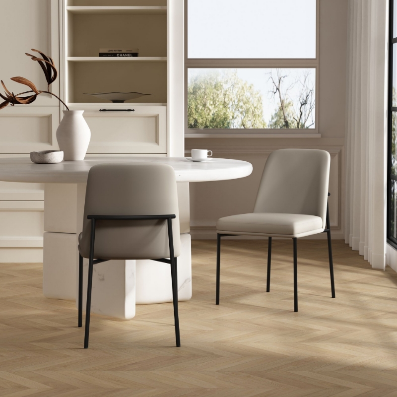 Picture of Stone Grey Upholstered Side Chair in Vegan Leather with a Metal Frame