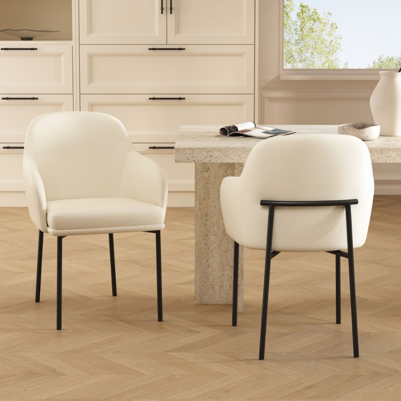 Picture of Ivory, Stone Grey and Black Upholstered Arm Chair in Vegan Leather with a Metal Frame