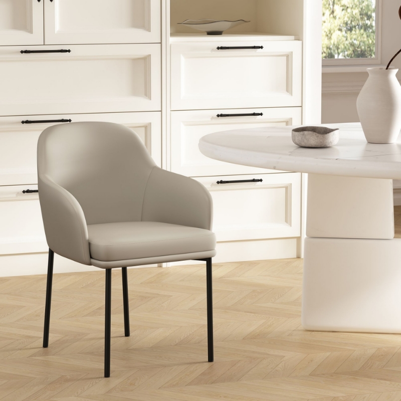 Picture of Stone Grey Upholstered Arm Chair in Vegan Leather with a Metal Frame