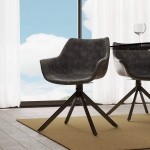 Picture of Leather 360-Degree Swivel Armchair With Metal Legs