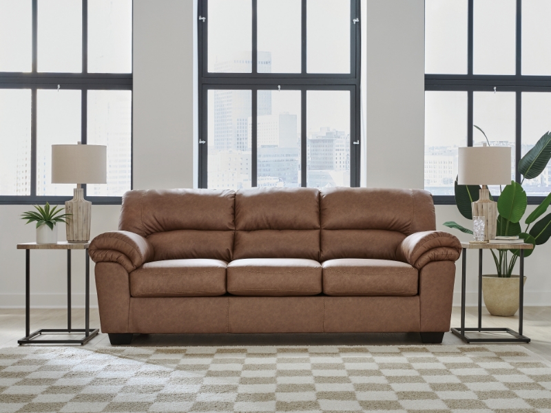 Picture of Caramel Faux leather Sofa, Loveseat and Recliner