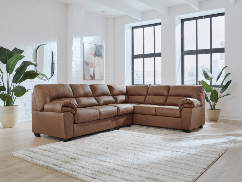 Picture of Caramel Leather 3-Piece Right/Left Arm Facing Sectional
