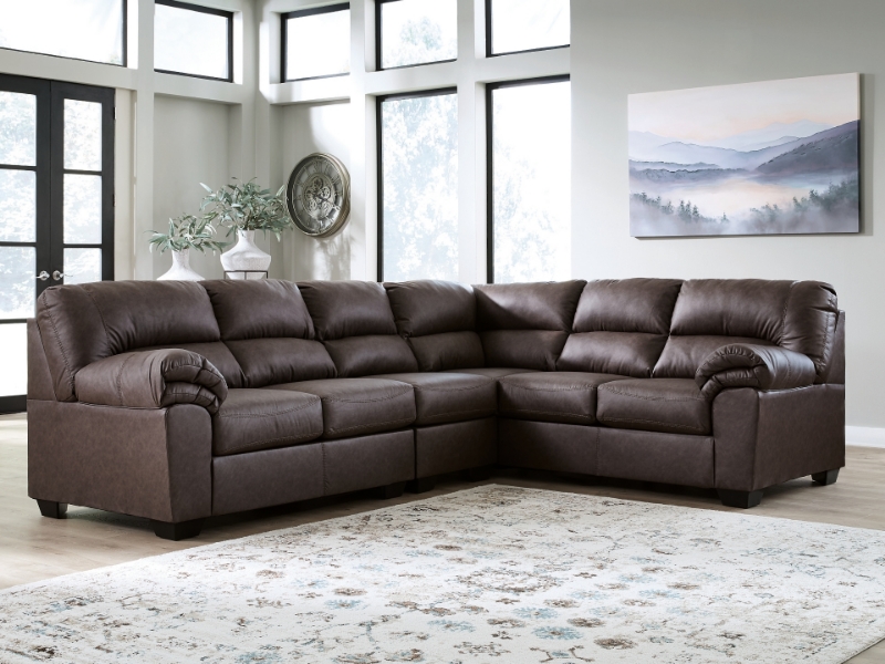 Picture of Brown Leather 3-Piece Right/Left Arm Facing Sectional