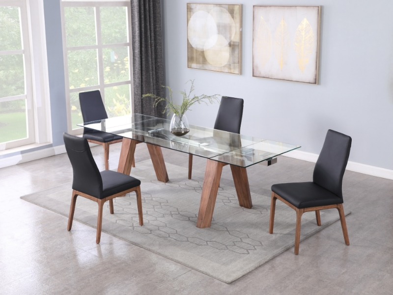 Picture of 63-94.5"W x 29.92"H Modern extendable dining table w/ Glass Top