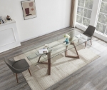 Picture of 63-95"L x 30"H Extendable Dining Table with Glass Top and Walnut Legs