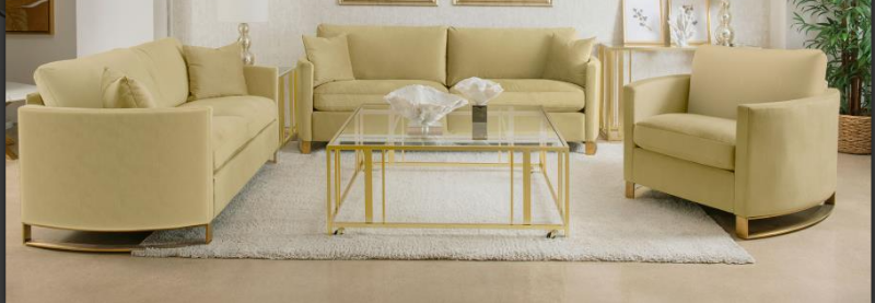 Picture of 3-piece Upholstered Curved Track Sofa Set Camel