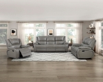 Picture of Genuine Leather Grey Reclining Loveseat
