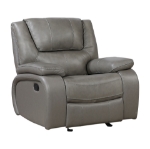 Picture of Genuine Leather Grey Reclining Sofa Loveseat and Glider Recliner