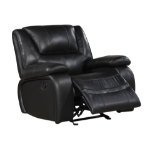 Picture of Genuine Leather Black Reclining Sofa Loveseat and Glider Recliner