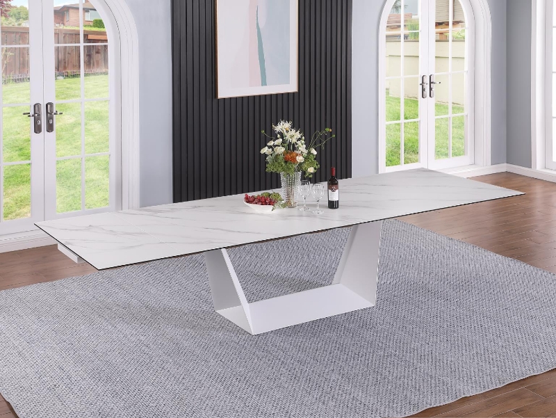Picture of 87-126" Marbleized White Extendable Dining Table