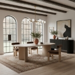 Picture of 94"W x 30.5"H Oak Veneer And Solid Wood Dining Table