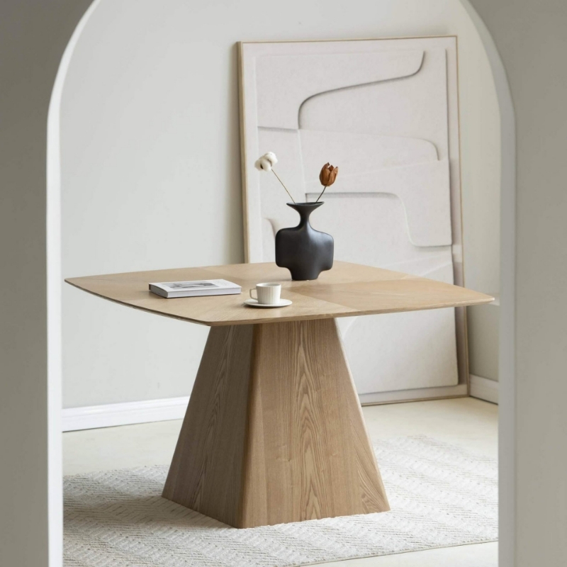 Picture of 47.24"W x 29.92"H Square Ash Wood Tabletop and Iron Base Dining Table