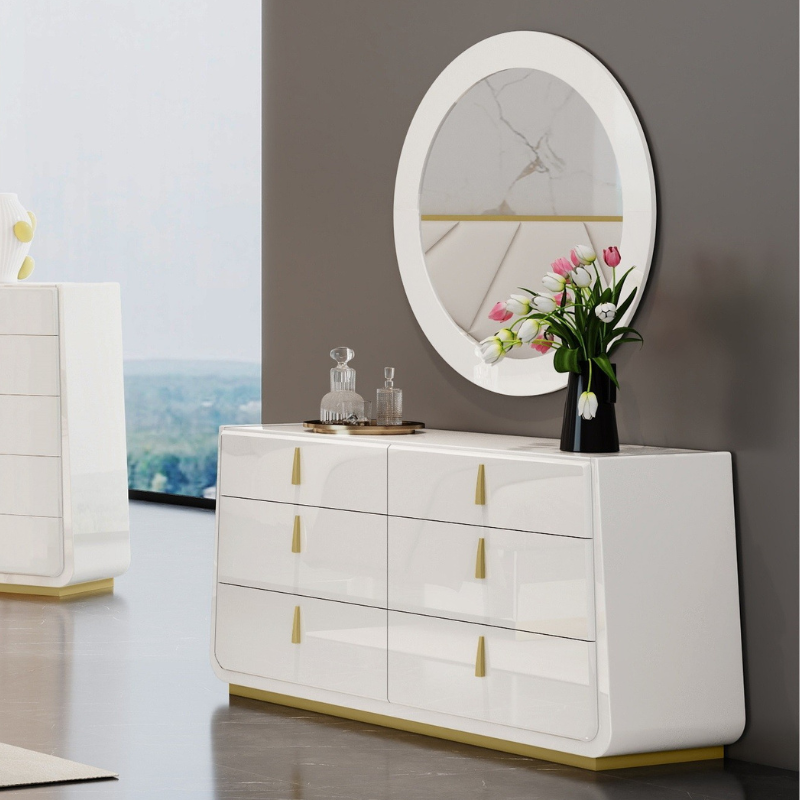 Picture of High-gloss pure white Dresser and Mirror