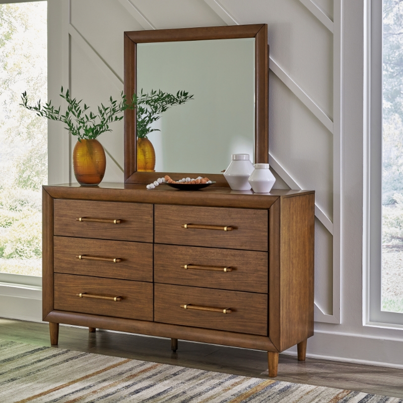 Picture of Brown finish wood Dresser and Mirror
