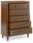Picture of 36.38"W x 53.5"H Five Drawer Brown finish wood Chest
