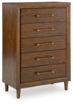 Picture of 36.38"W x 53.5"H Five Drawer Brown finish wood Chest