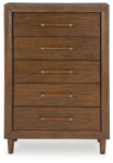Picture of 36.38"W x 53.5"H Five Drawer Brown finish wood Chest