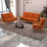 Picture of Beige, Dark Grey, Light Grey, Orange Velvet Gold Frame Sofa, Loveseat and Chair