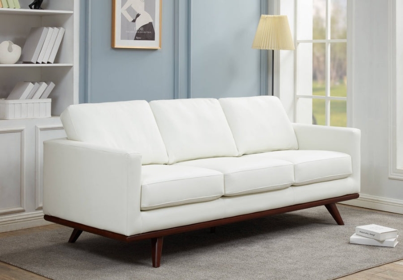 Picture of Genuine Leather Taupe, Black, Grey, Navy Blue, Cognac Tan, White, Green Wood Base Leather Full Size Sofa