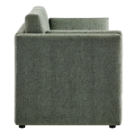 Picture of Upholstered Sofa in Denim, Eucalyptus Green, Newsprint Off-White and Taupe
