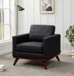 Picture of Genuine Leather Taupe, Black, Grey, Navy Blue, Cognac Tan, White, Green Leather Accent Arm Chair With Birch Wood Base