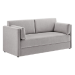 Picture of Upholstered Sofa in Denim, Eucalyptus Green, Newsprint Off-White and Taupe