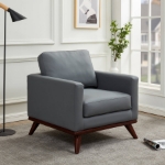 Picture of Genuine Leather Taupe, Black, Grey, Navy Blue, Cognac Tan, White, Green Leather Accent Arm Chair With Birch Wood Base