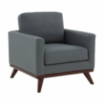 Picture of Genuine Leather Taupe, Black, Grey, Navy Blue, Cognac Tan, White, Green Leather Accent Arm Chair With Birch Wood Base