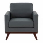 Picture of Genuine Leather Taupe, Black, Grey, Navy Blue, Cognac Tan, White, Green Leather Accent Arm Chair With Birch Wood Base