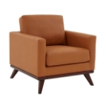 Picture of Genuine Leather Taupe, Black, Grey, Navy Blue, Cognac Tan, White, Green Leather Accent Arm Chair With Birch Wood Base