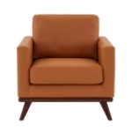 Picture of Genuine Leather Taupe, Black, Grey, Navy Blue, Cognac Tan, White, Green Leather Accent Arm Chair With Birch Wood Base
