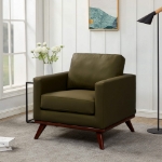 Picture of Genuine Leather Taupe, Black, Grey, Navy Blue, Cognac Tan, White, Green Leather Accent Arm Chair With Birch Wood Base