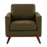 Picture of Genuine Leather Taupe, Black, Grey, Navy Blue, Cognac Tan, White, Green Leather Accent Arm Chair With Birch Wood Base