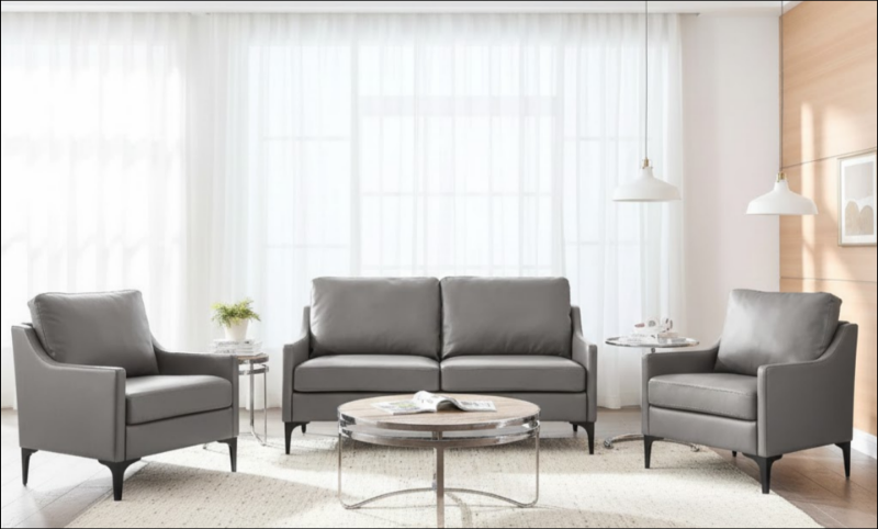 Picture of Genuine Leather Tan, Grey and Brown Sofa, Loveseat and Chair