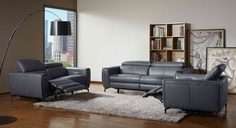 Picture of Leather Blue Grey Living Room Set