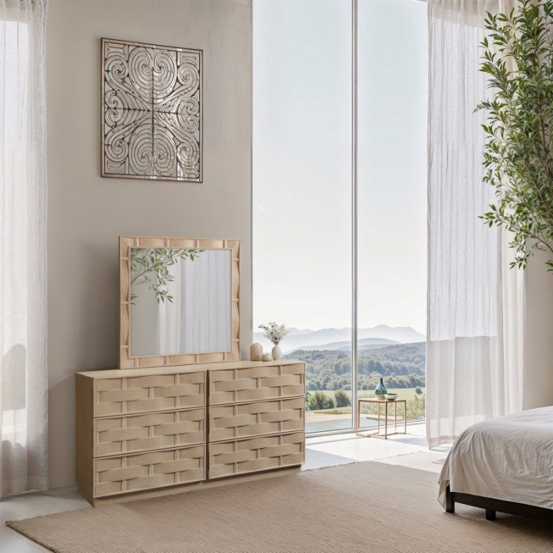 Picture of Rich Natural/Brown Walnut/Black Oak Finish Dresser and Mirror