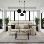 Picture of Genuine Leather Beige Reclining Sofa