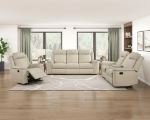 Picture of Genuine Leather Beige Reclining Sofa