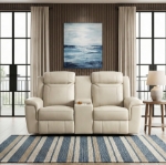 Picture of Genuine Leather Beige Reclining Loveseat