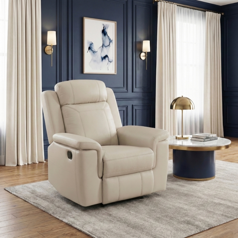 Picture of Genuine Leather Beige Recliner