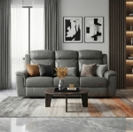 Picture of Genuine Leather Dark Gray Reclining Sofa